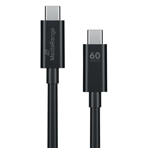 MediaRange USB Type C Cable Charge and Sync USB 3.0 5Gbit 60W Max 1.2m Black MRCS213 ME87332 Buy online at Office 5Star or contact us Tel 01594 810081 for assistance