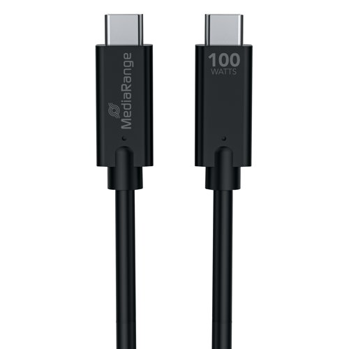 MediaRange USB Type C Cable Charge and Sync USB 3.1 10Gbit 100W Max 1.2m Black MRCS214 - MediaRange - ME87334 - McArdle Computer and Office Supplies