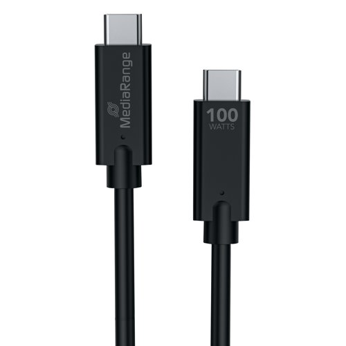 MediaRange USB Type C Cable Charge and Sync USB 3.1 10Gbit 100W Max 1.2m Black MRCS214 ME87334 Buy online at Office 5Star or contact us Tel 01594 810081 for assistance