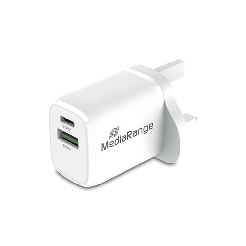 MediaRange Fast Charging Adapter for Mobile Devices 30W UK Plug White MRMA119-UK