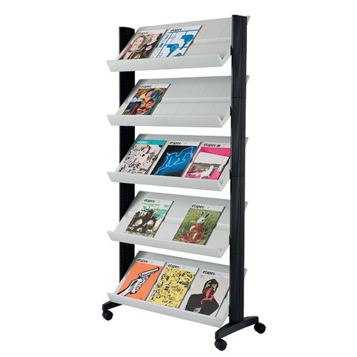 Fast Paper Grey Mobile Literature Display with wheeled base (5 adjustable shelves) 255N.02