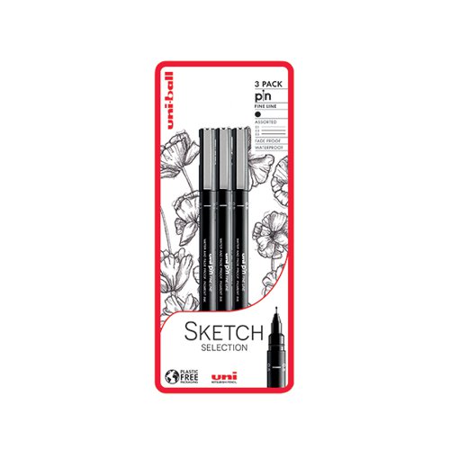 Uni-Ball PIN Sketch Selection Fine Pens Blister PFP Black Pack of 3 238212791