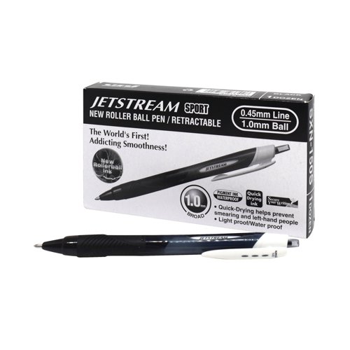 MI93342 | The uni Jetstream Sport SXN-150 pen has the smooth even ink flow of a rollerball but with the fast-drying properties of a ballpoint ensuring less smudging, making it ideal for left-handers. Pens contain black ink.