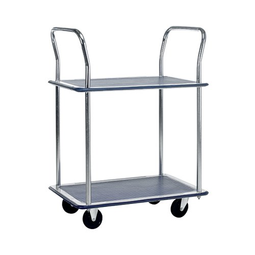 Barton Silver and Blue 2 Shelf Trolley with Chrome Handles PST2