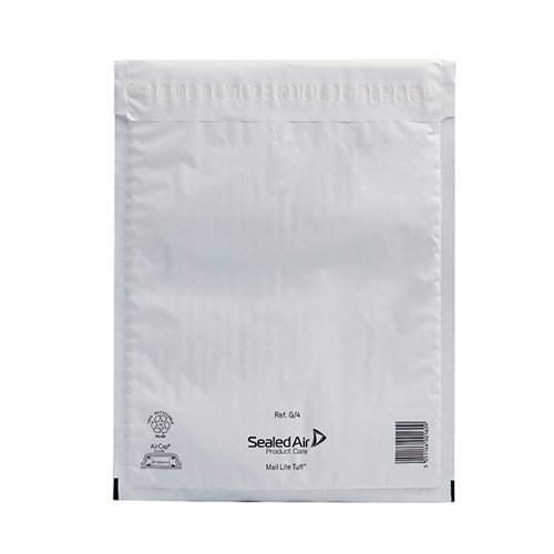 Mail Lite Tuff Bubble Lined Polyethylene Mailer Size G/4 240x330mm White (Pack of 50) 103015253