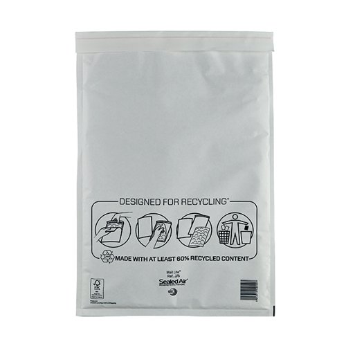 Mail Lite Bubble Lined Postal Bag Size J/6 300x440mm White (Pack of 50) 103005504
