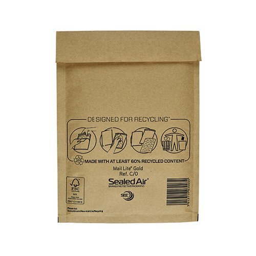 Mail Lite Bubble Postal Bag Gold C0-150x210 (Pack of 100) 101098091