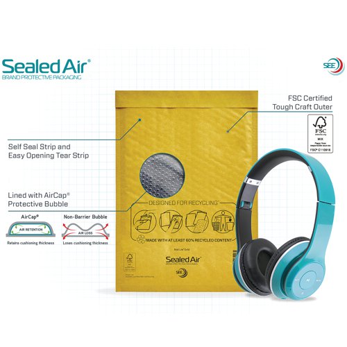 Mail Lite Bubble Postal Bag Gold C0-150x210 (Pack of 100) 101098091 Sealed Air Ltd