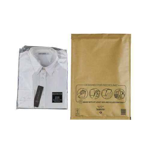 These lightweight Mail Lite postal bags feature an AirCap bubble lining (made from 60% recycled content) for high performance protection for delicate and fragile items in transit. The mailers also feature a tough non-coated Kraft outer (which can be recycled) and strong self-seal closure. These size J/6 bags measure 300 x 440mm and are supplied in a pack of 50 in Gold.