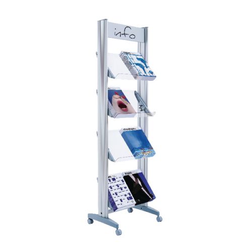 Fast Paper Mobile Display with Plexiglass Shelves 8 Documants A4 Aluminium 8.A4TT.35