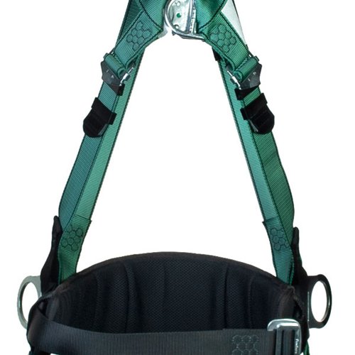 MSA V-Form Full Body Back Chest Hip D-Ring Qwik-Fit Safety Harness with Waistbelt Green Standard