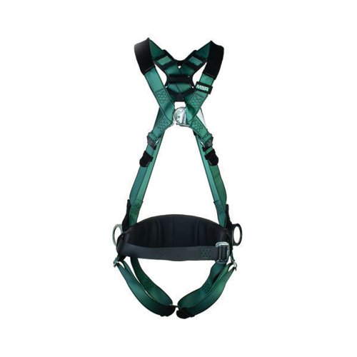 MSA V-Form Full Body Back Chest Hip D-Ring Qwik-Fit Safety Harness with Waistbelt Green XL
