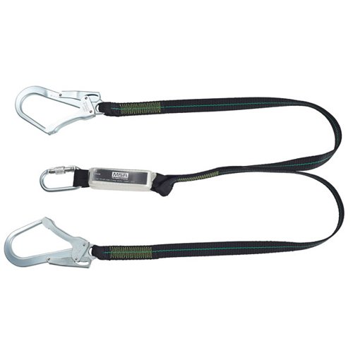 MSA37547 | Energy-absorbing lanyards provide a means of connection between the fall arrest attachment of MSA full body harnesses and a qualified anchorage point. The energy absorber keeps fall arrest forces below 6 kN.