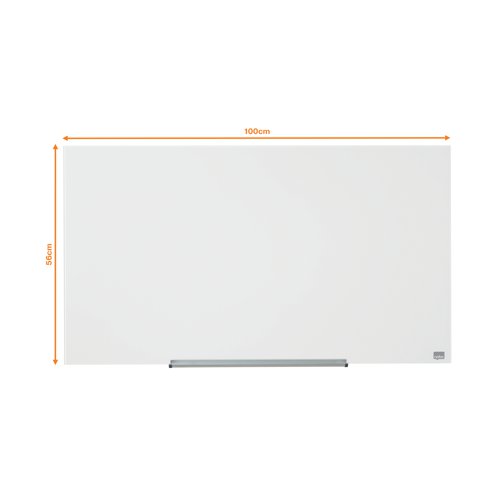 Glass magnetic whiteboard with a sleek and stylish appearance and removable whiteboard pen tray. The InvisaMount™ system makes installation easy with fixings neatly concealed behind the board. The glass magnetic whiteboard surface delivers ultra-erasability with the highest resistance to ink stains, pen marks, scratches and dents. Size: 1000x560mm.