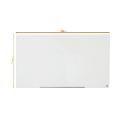 Glass magnetic whiteboard with a sleek and stylish appearance and removable whiteboard pen tray. The InvisaMount™ system makes installation easy with fixings neatly concealed behind the board. The glass magnetic whiteboard surface delivers ultra-erasability with the highest resistance to ink stains, pen marks, scratches and dents. Size: 1260x710mm.
