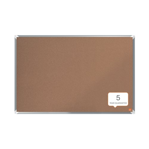 Cork notice board with a modern stylish aluminum trim and fixed with a through corner wall mounting. Excellent cork notice board surface to pin and display your notices. Size: 1200x900mm.
