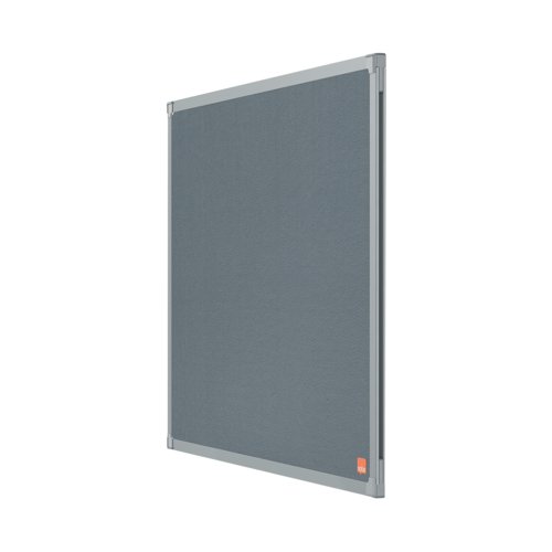 The Nobo felt notice board features an anodised aluminum trim and is fixed by a through corner wall mounting. Designed for use with pins to display posters, information, certificates and more, this felt notice board measures 600 x 450mm and is supplied in grey.