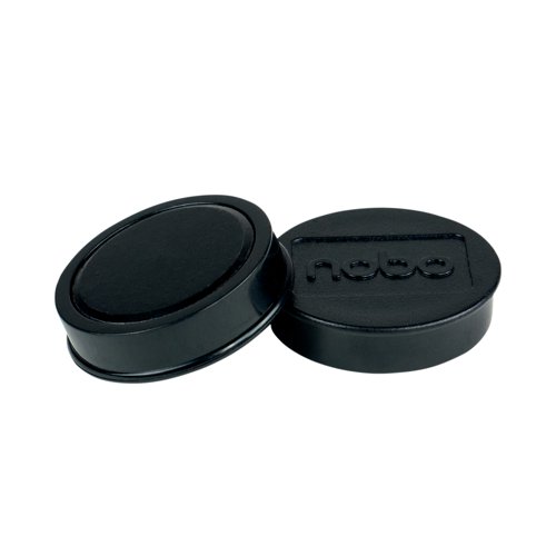 Whiteboard magnets for displaying memos or messages neatly and securely on a magnetic board or used as fridge magnets. Pack of 10 Black magnets, 38mm diameter.