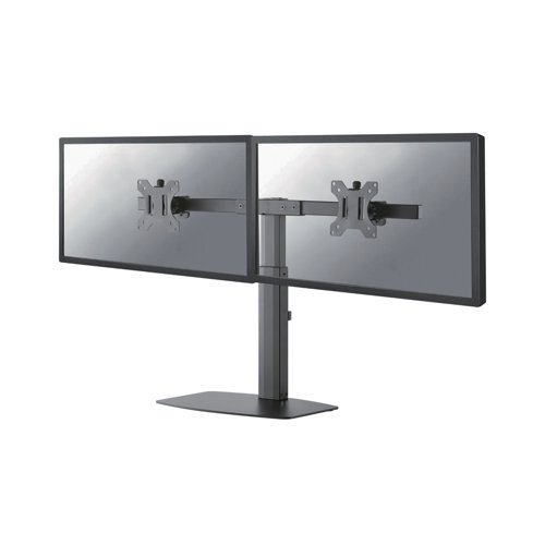 NEO44674 | Neomounts Dual Monitor Arm is a tilt, swivel and rotatable desk mount for two flat screens up to 27 inches. This mount is a great choice for space saving placement on desks using a desk stand. The versatile tilt (40 degree), rotate (360 degree) and swivel (20 degree) technology allows the mount to change to any viewing angle to fully benefit from the capabilities of the flat screen. The mount is manually height adjustable from 35-46cm with a depth of 5cm. The monitor arm has one pivot point and the weight capacity of this product is 6kg per screen. The desk mount is suitable for screens that meet VESA hole pattern 75x75 or 100x100mm.