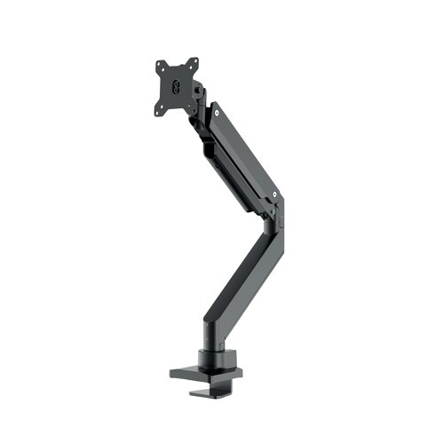 This desk mount with full motion for 10-49 inch monitor screens features unique cable management which conceals and routes cables from the mount to the screen. Supporting the weight of screens up to 18kg, this gas sprung, height adjustable mount features tilt, rotate and swivel technology, allowing most viewing angles. Supplied in black.