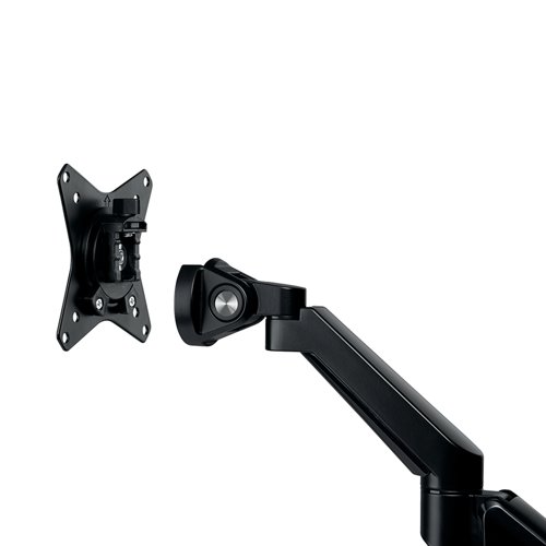 Neomounts Single Monitor Arm is a tilt, swivel and rotatable desk mount for two flat screens up to 32 inches. The versatile tilt (90 degree), rotate (360 degree) and swivel (180 degree) technology allows the mount to change to any viewing angle to fully benefit from the capabilities of the screen. The mount has gas spring height adjustment (26.5-55cm) and depth adjustment (0-49cm). Additionally, the DS70-810BL2 features the 180 degree stop mechanism, that allows you to safely adjust the mount even when it is placed close to a wall or separation panel without making contact. The smart cable management clips ensure orderly routing of the cables. Comes with a quick-release VESA system for easy installation and comes with both desk clamp and grommet.