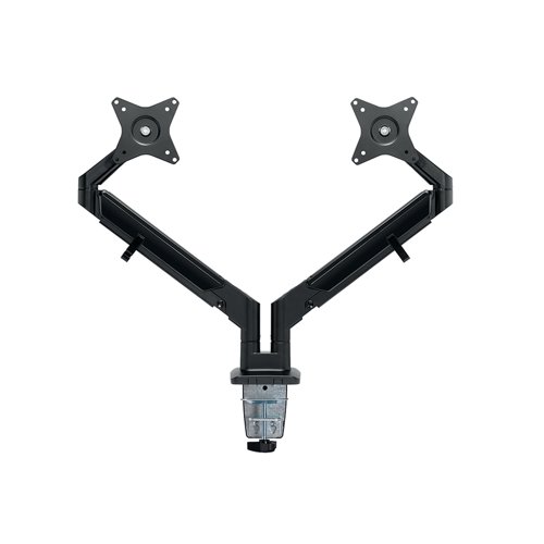 NEO44922 | Neomounts Dual Monitor Arm is a tilt, swivel and rotatable desk mount for two flat screens up to 32 inches. The versatile tilt (90 degree), rotate (360 degree) and swivel (180 degree) technology allows the mount to change to any viewing angle to fully benefit from the capabilities of the screen. The mount has gas spring height adjustment (26.5-55cm) and depth adjustment (0-49cm). Additionally, the DS70-810BL2 features the 180 degree stop mechanism, that allows you to safely adjust the mount even when it is placed close to a wall or separation panel without making contact. The smart cable management clips ensure orderly routing of the cables. Comes with a quick-release VESA system for easy installation and comes with both desk clamp and grommet.