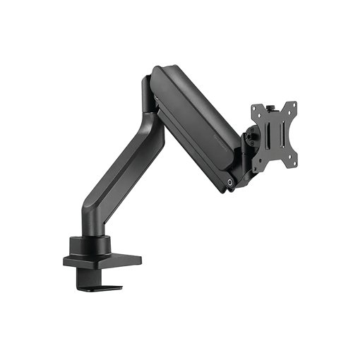 NEO44946 | This desk mount with full motion for one flat screen up to 42 inches with a maximum weight capacity of 15kg. The versatile tilt (90), rotate (360) and swivel (180) technology allows the mount to change to any viewing angle to fully benefit from the capabilities of the screen. Additionally, the mount has gas spring height adjustment (261-550mm) and depth adjustment (5.1-514mm), to create the perfect working position. The 180 stop mechanism, that allows you to safely adjust the mount even when it's placed close to a wall or separation panel without making contact. The smart cable management system ensures orderly routing of the cables. Suitable for screens that meet VESA hole pattern 75x75 or 100x100mm. Unused hole patterns can be covered using one of Neomounts VESA adapter plates. The desk mount is equipped with a quick-release VESA system and comes with both a topfix clamp and grommet for quick and easy installation. The inner packaging of the desk mount is plastic free and made from cardboard and paper.