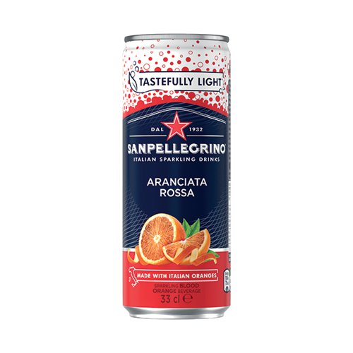 San Pellegrino Sparkling Aranciata Rossa/ Blood Orange Soft Drink Can 330ml (Pack of 24)
