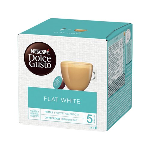 NL68869 | Flat white velvety, smooth coffee. Each capsule contains enough coffee for one serving. Capsules for use with Dolce Gusto coffee machines. Pack of 36 capsules (Supplied in 3 boxes contains 12 capsules in each).