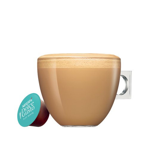 Flat white velvety, smooth coffee. Each capsule contains enough coffee for one serving. Capsules for use with Dolce Gusto coffee machines. Pack of 36 capsules (Supplied in 3 boxes contains 12 capsules in each).