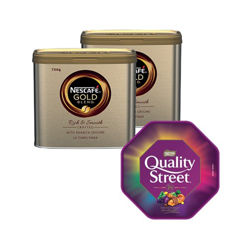 Nescafe Gold Blend Coffee 750g Tin x2 FOC Quality Street Tub 600g