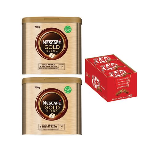 Buy 2 Tins of Gold Blend 750g and get a case of 4-Finger KitKat x24 Pack Free Hot Drinks NL819882