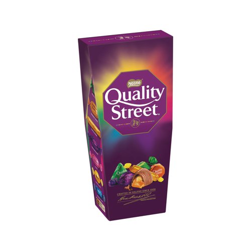 This pack of Nestle Quality Street contains a delicious assortment of individually wrapped chocolates. Designed to suit a variety of tastes, the pack contains a range of fruit, nut, praline, fudge and caramel chocolates; perfect for sharing. Ideal for use as prizes, giveaways, or just for sharing with your colleagues. This pack contains 1 x 220g box.
