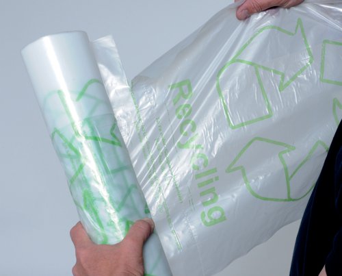 NW33002 | For use with the Acorn Green Bin, these heavy duty bin liners are clear and printed with the universal recycling logo. Designed for paper and cardboard recycling, the clear bags have a 60 litre capacity. This pack contains 50 bin liners.