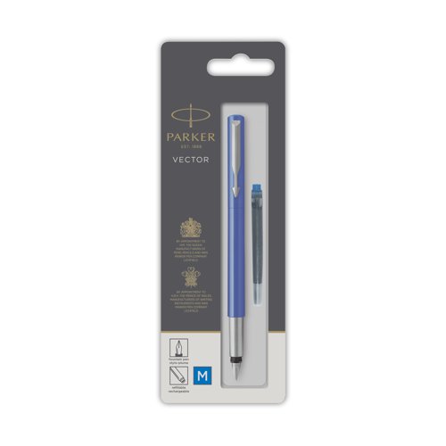 Parker Vector Fountain Pen Medium Blue with Chrome Trim 67507 S0881011