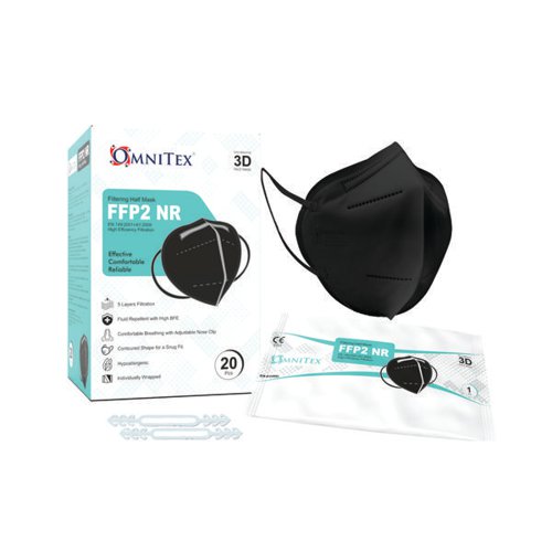 Omnitex FFP2 Filtering Half Face Mask Not Reusable Black (Pack of 20) HP2.01