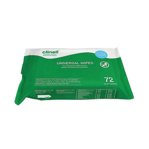Clinell Universal Cleaning and Disinfecting Wipes 72 Wipes (Pack of 12) BCW72