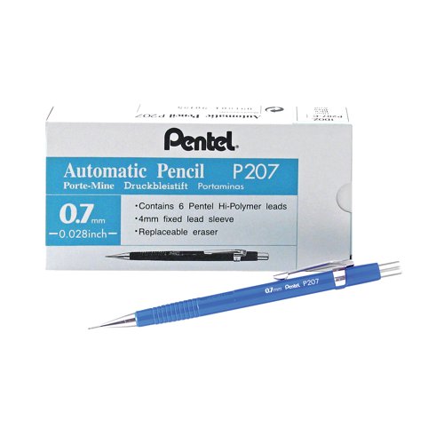 Pentel P200 Automatic Pencil Medium 0.7mm Blue Barrel (Pack of 12) P207 PE04025
