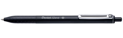 These black retractable Pentel iZee ballpoint pens are perfect for everyday writing. They have an attractive honeycomb fingergrip and low viscosity ink to help you write smoothly. They have a 1.0mm nib and a strong metal clip for attaching your pen to a pocket or notebook.