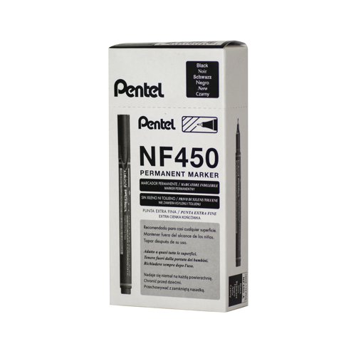 This Pentel permanent marker has a 1.2mm bullet tip for an extra fine 0.6mm line width ideal for precise intricate labelling and marking. The marker features a robust fibre tip and ventilated cap for safety. For use on a variety of surfaces the low odour ink is toluene and xylene free. This pack contains 12 black markers.