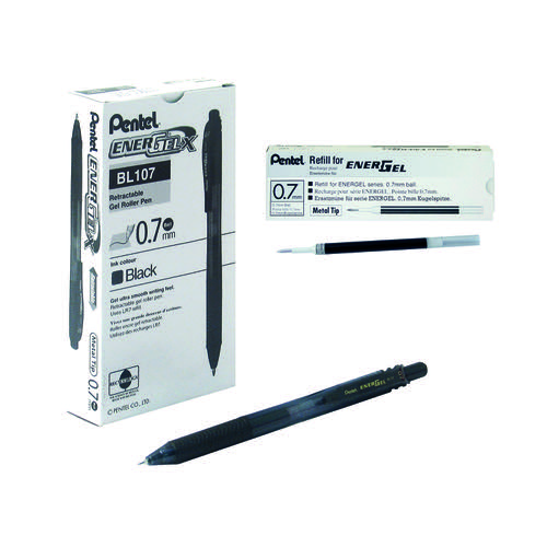 Pentel EnerGel X Retractable Gel Pen Medium Black (Pack of 12) BL107-AX