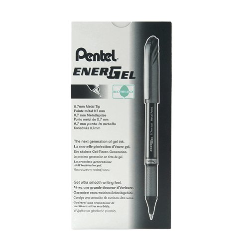 Pentel EnerGel + Metal Tip Rollerball Pen 0.7mm Black (Pack of 12) BL27-A