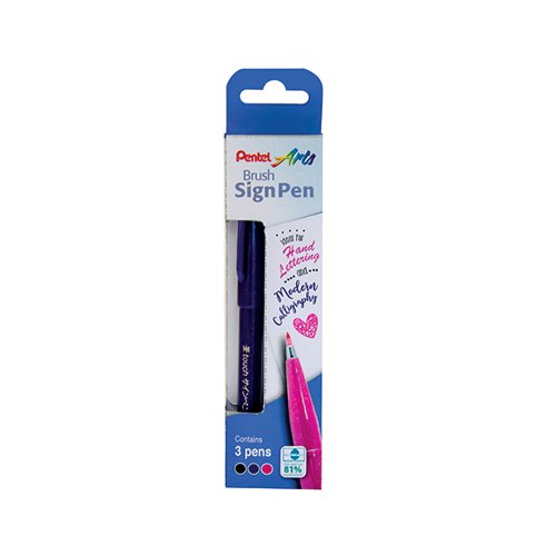 Pentel Brush Sign Pen Assorted (Pack of 3) YSES15C/3-M