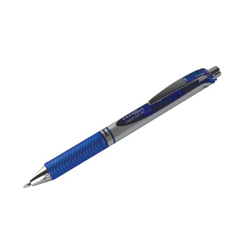 This Pentel EnerGel Xm pen features a convenient retractable design with a chunky metallic-look barrel and rubber grip for comfort in use. With revolutionary refillable liquid gel ink the EnerGel formula is quicker drying and smoother flowing than ordinary gel ink giving a similar sensation to liquid ink. The medium 0.7mm tip writes a 0.35mm line width for general use at home work or at school. This pack contains 12 blue pens.