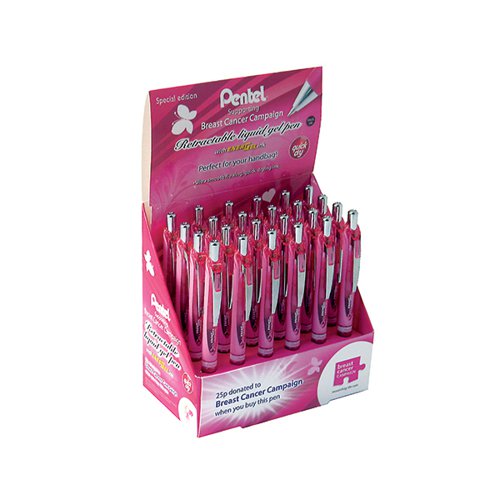 Pentel EnerGel Xm Limited Edition Breast Cancer Campaign 24 Piece Display Black BL77P/2D PE13467