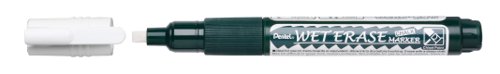 PE13755 | For use on conventional slate chalk board and glass these Pentel Markers contain liquid chalk which removes easily with a wet cloth. Suitable for both indoor and outdoor use the markers feature a valve action for a smooth controlled ink flow. Ideal for displays decorations menus information and more the chisel tip writes a variable line width of 1.5-4.0mm. This pack contains 4 white chalk markers.