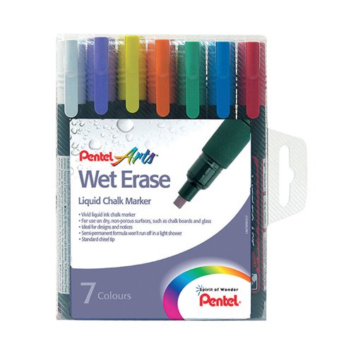 Pentel Liquid Chalk Marker Chisel Tip Assorted (Pack of 7) SMW26/7