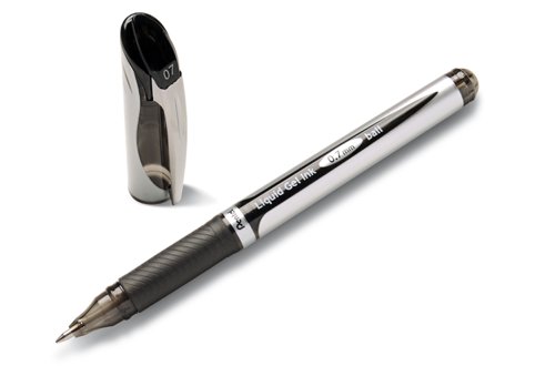 This Pentel EnerGel Xm pen features a chunky metallic-look barrel with a rubber grip for comfort in use. With revolutionary refillable liquid gel ink the EnerGel formula is quicker drying and smoother flowing than ordinary gel ink giving a similar sensation to liquid ink. The medium 0.7mm tip writes a 0.35mm line width for general use at home work or at school. This pack contains 12 black pens.