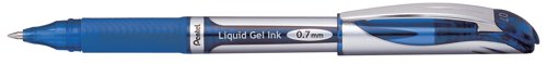 This Pentel EnerGel Xm pen features a chunky, metallic-look barrel with a rubber grip for comfort in use. With revolutionary, refillable liquid gel ink, the EnerGel formula is quicker drying and smoother flowing than ordinary gel ink, giving a similar sensation to liquid ink. The medium 0.7mm tip writes a 0.35mm line width for general use at home, work, or at school. This pack contains 12 blue pens.