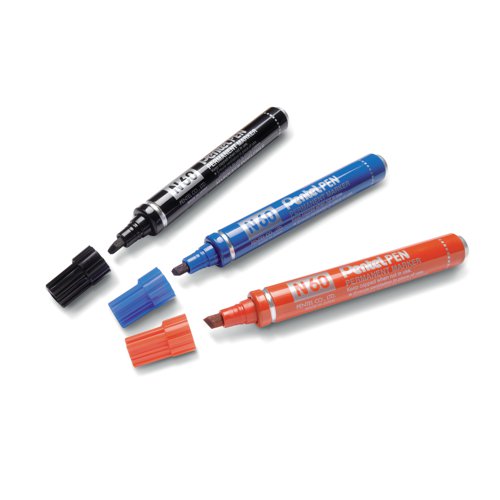 Pentel N60 Permanent Marker Chisel Assorted (Pack of 4) N60-PRO4ABCEU PE34585 Buy online at Office 5Star or contact us Tel 01594 810081 for assistance